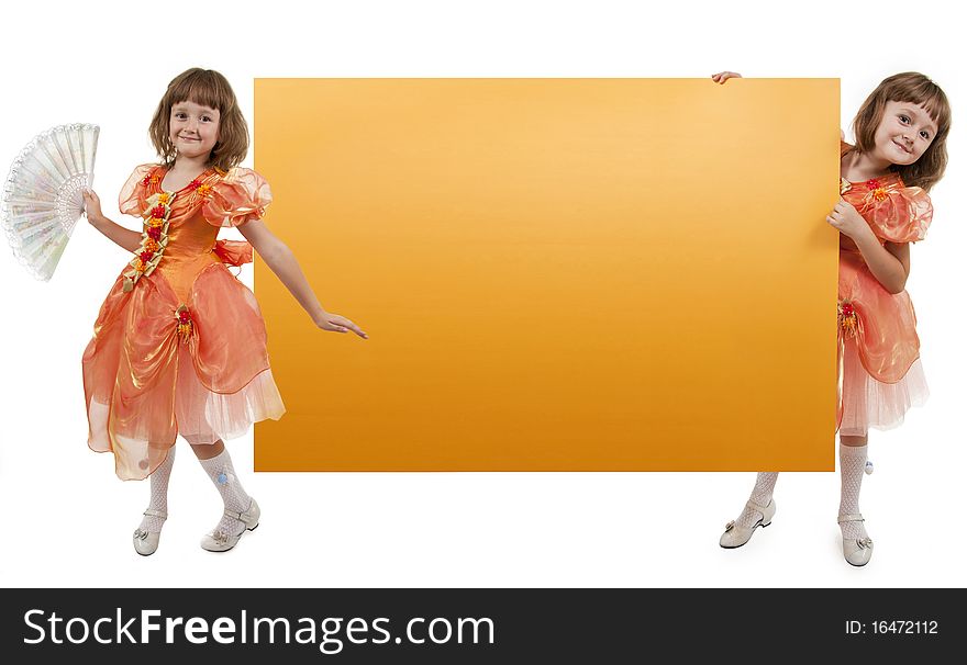 Two Girls Twins Hold Banner