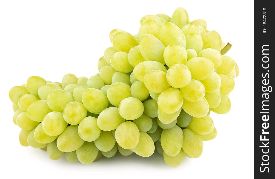 White grapes closeup on a white background