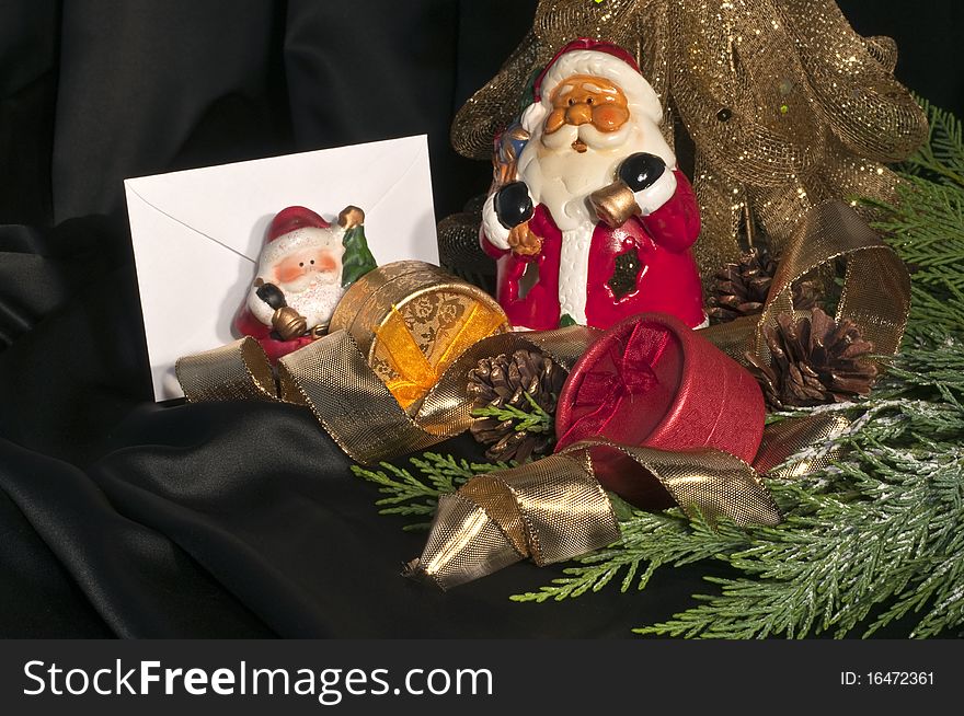 Composition with gift boxes and santa claus. Composition with gift boxes and santa claus