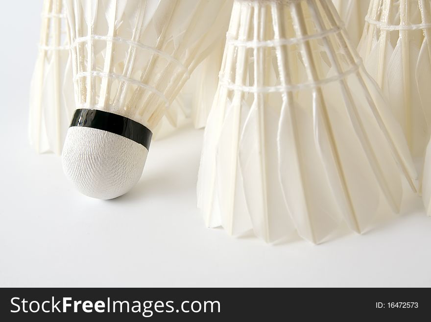 Close-up of white badminton shuttlecocks as a background. Close-up of white badminton shuttlecocks as a background