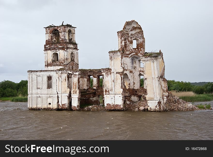 Drowned Nativity of Christ Orthodox church in Krohino, Vologda region, Northern Russia.