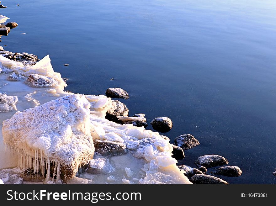 A sea in the sunny winter day