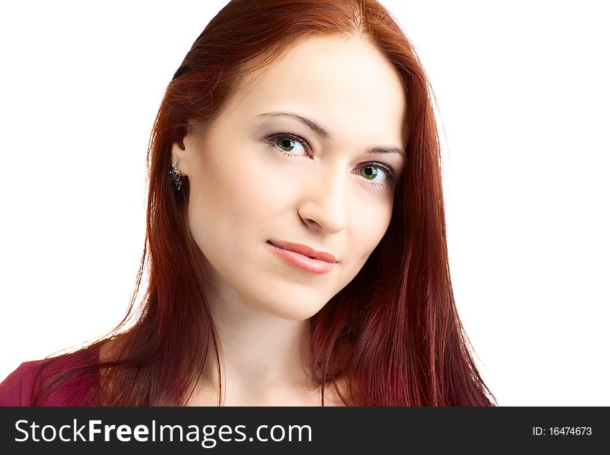 Beauty woman with fair hair on white background