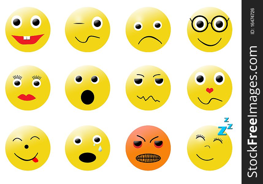 Collection of smilies with different expressions. Collection of smilies with different expressions