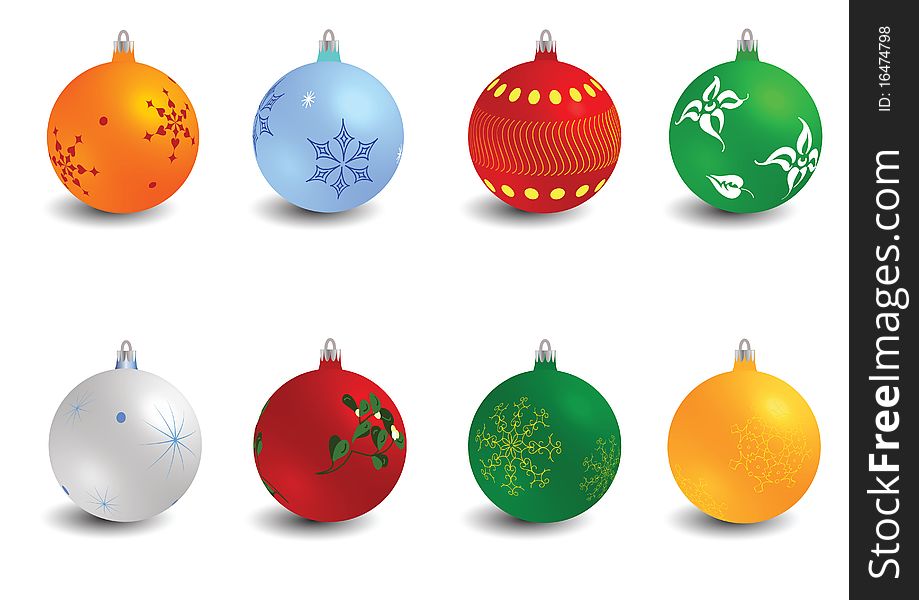Eight colorful Christmas balls set