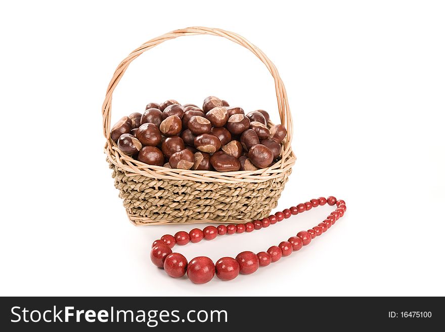 Beautiful autumn in studio with leafs and chestnuts