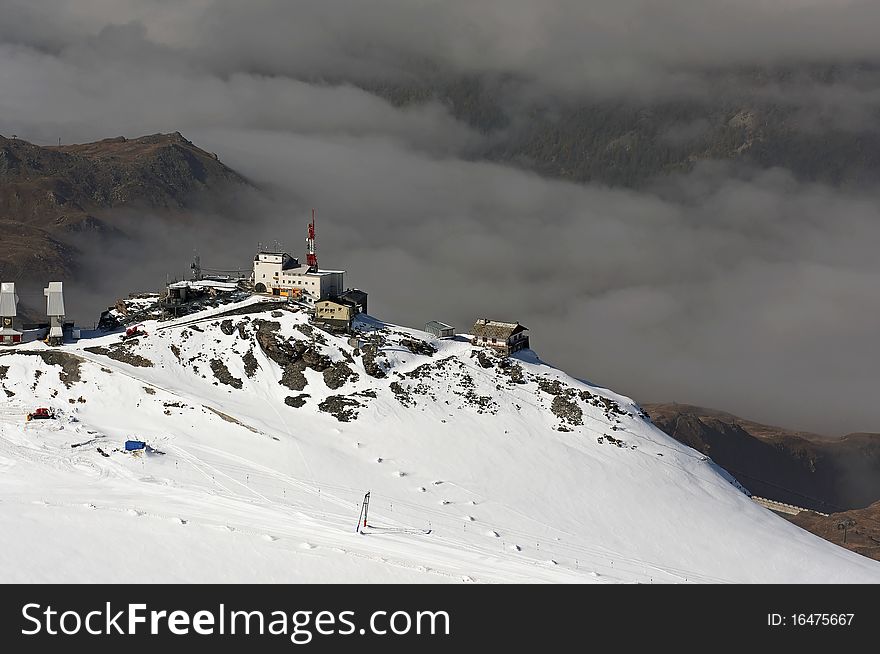 A snow station in the mountains