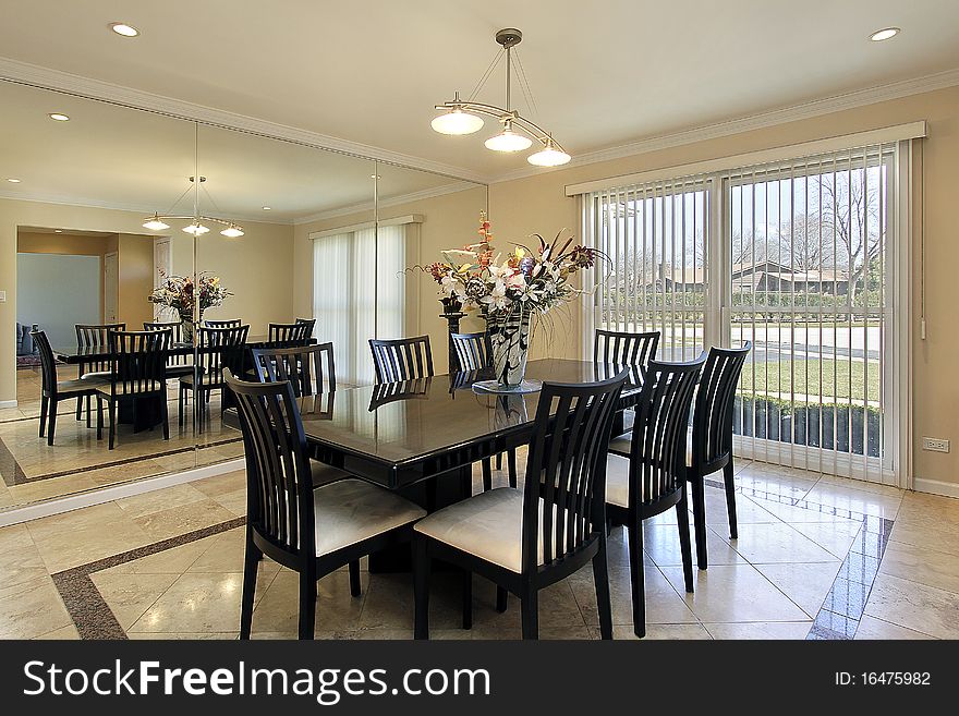 Dining room with black chairs and table. Dining room with black chairs and table