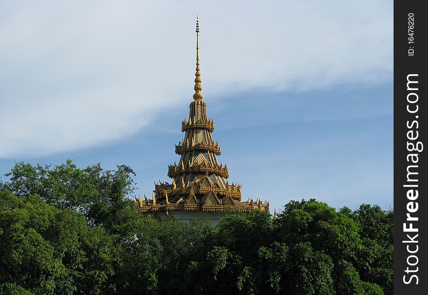 A spire on the top of a tower in Phnom Phen (Cambodia) royal palace's garden