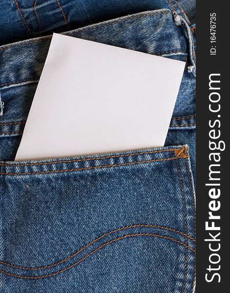 Paper note on blue color jean. Paper note on blue color jean