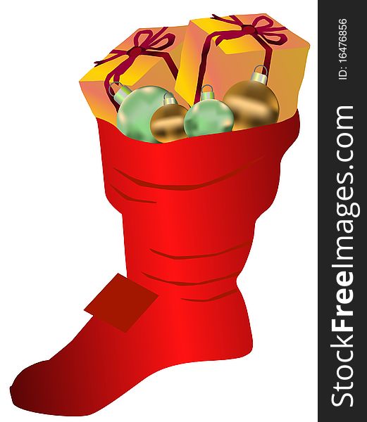 Red christmas boot with present
