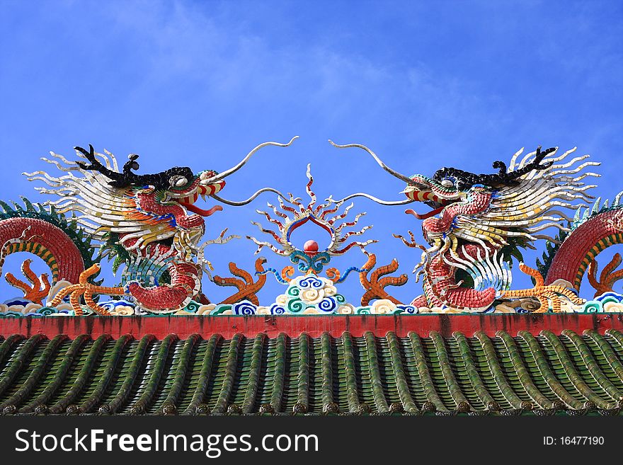 Two dragon on the roof in chinese temple