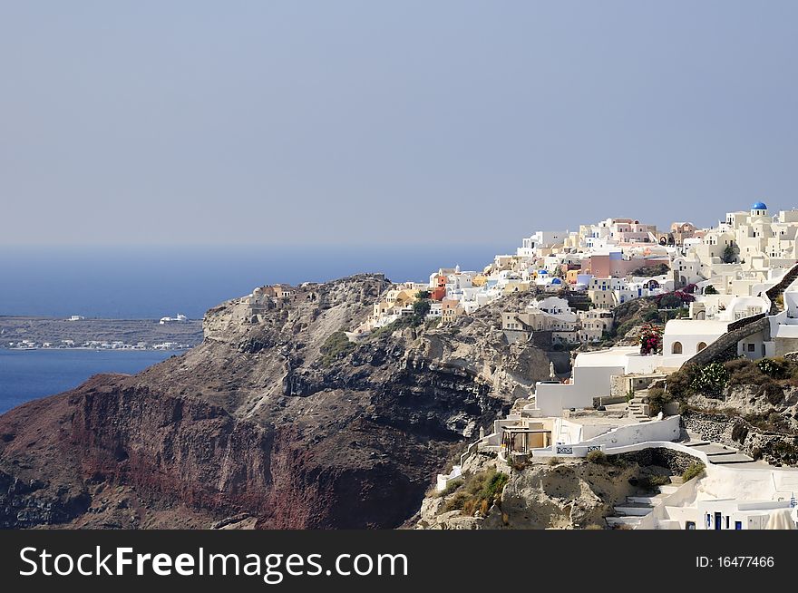 Santorini Island from Greek Cyclades archipelago at sunny day