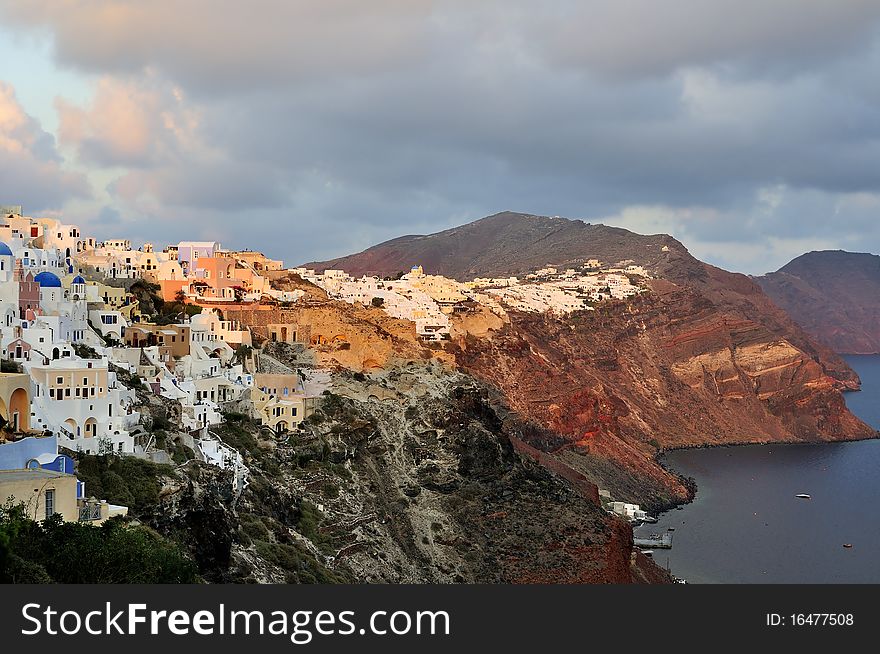 Santorini Island from Greek Cyclades archipelago at sunny day