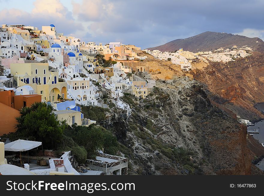 Santorini Island from Greek Cyclades archipelago at sunny day