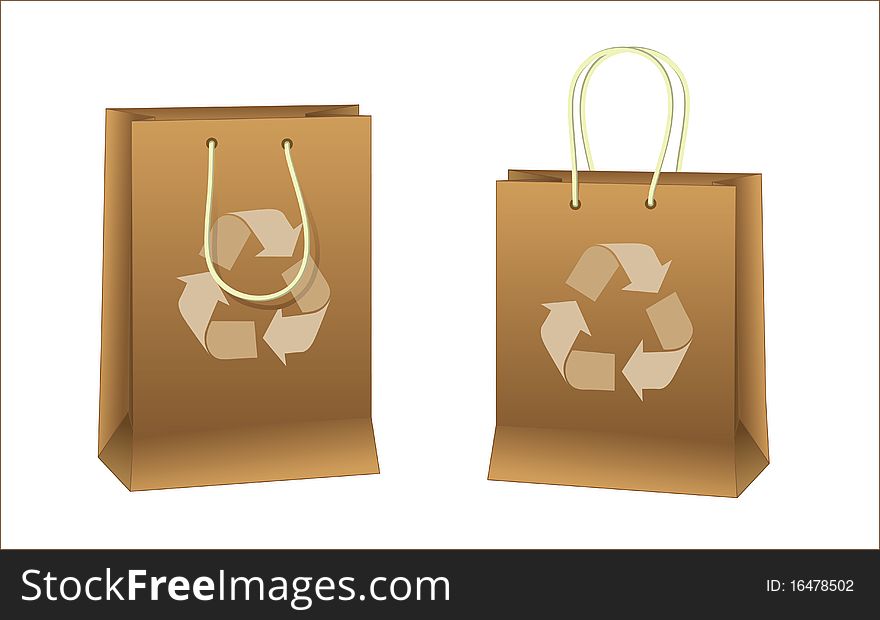 Recycled brown paper bags with recycling arrows. Editable illustration. Recycled brown paper bags with recycling arrows. Editable illustration
