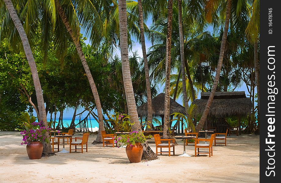 Cafe On The Beach Of Tropical Island