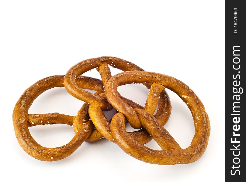 Three Austrian pretzels on a white background. Three Austrian pretzels on a white background