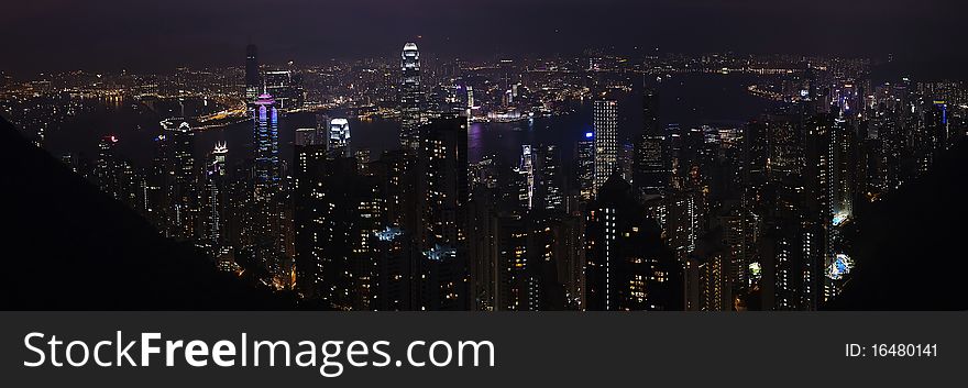 Hongkong panorama of Victoria bay by night. Hongkong panorama of Victoria bay by night