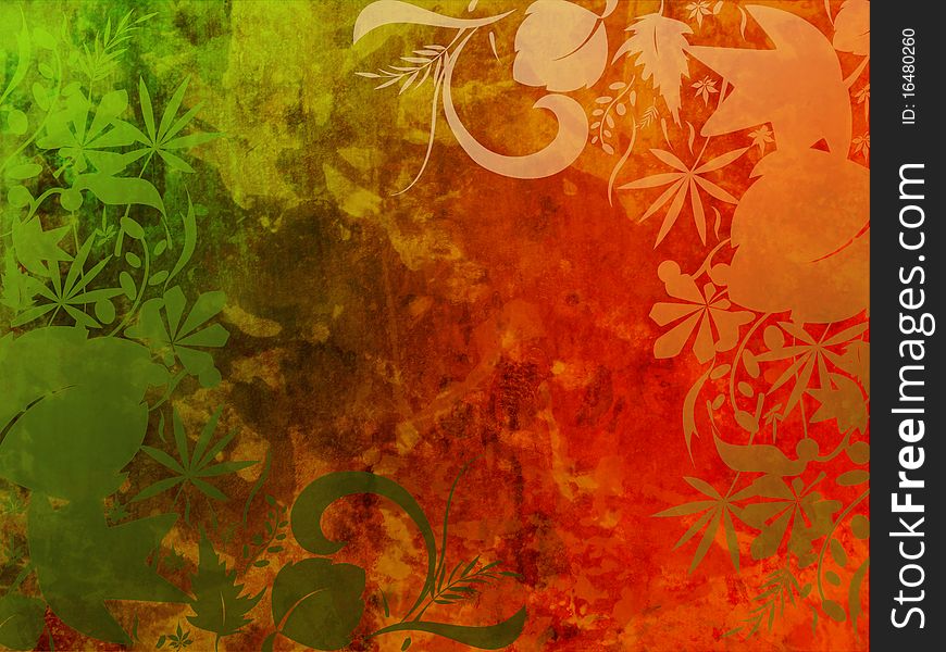 Grunge background with groups of lateral leaves. Grunge background with groups of lateral leaves