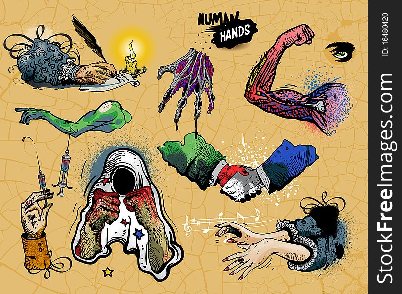 Human hands. comic book style. Additional  format Illustrator 8 eps.