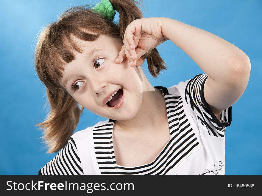 Little girl to the  Gesturing on a white background. Little girl to the  Gesturing on a white background.