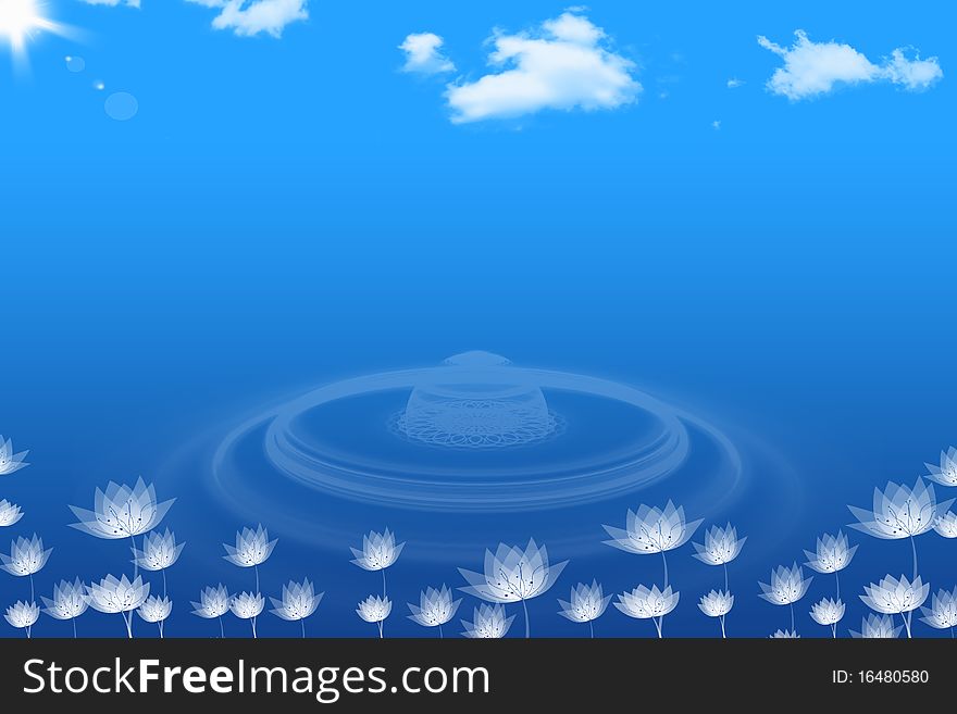 Modern Abstract background of Lotuses and blue sky