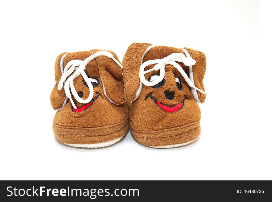 Photo of the baby shoes on white background