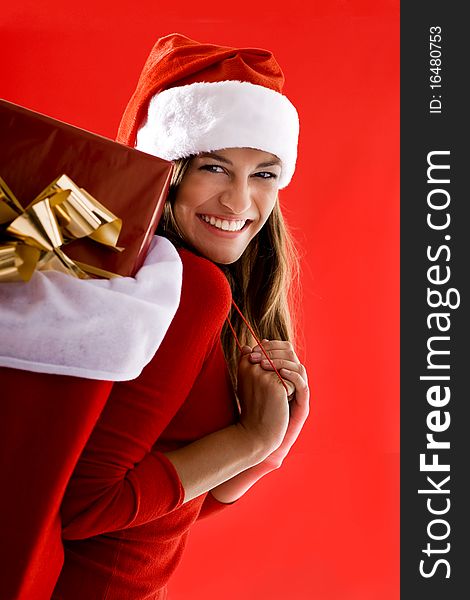 Cheerful Santa Girl carrying gifts