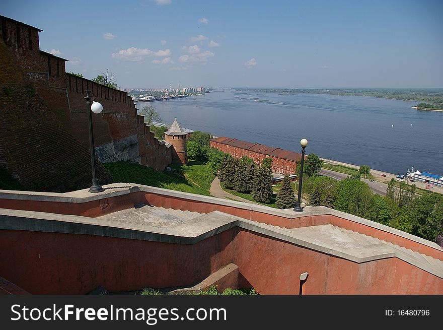 Overhand view on city with fortress and river. Overhand view on city with fortress and river