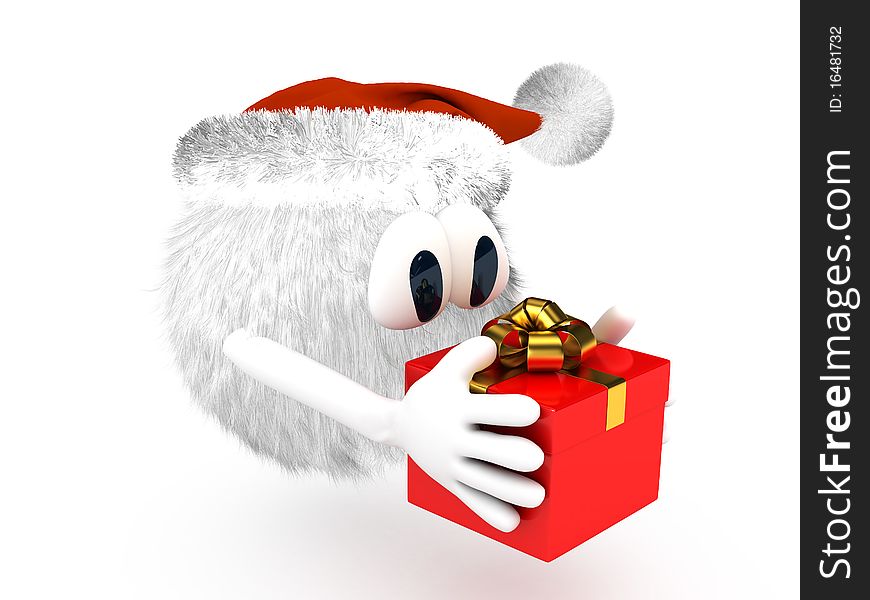 Cartoon character with present. 3d computer gererated image