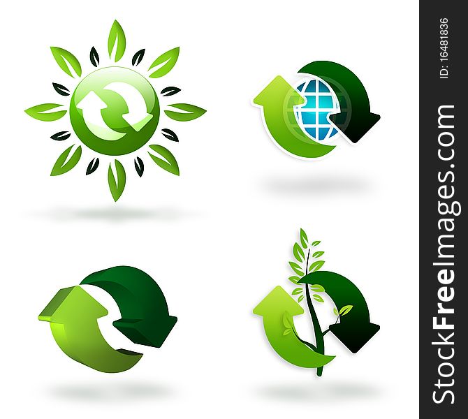 Set of green recycling symbols