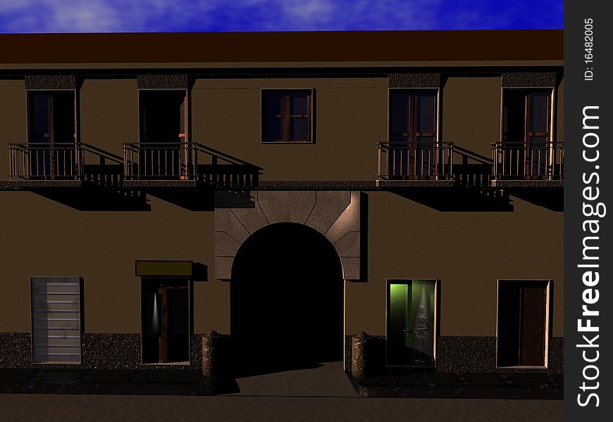 3d graphic of HOME tipical italian at sunset. 3d graphic of HOME tipical italian at sunset