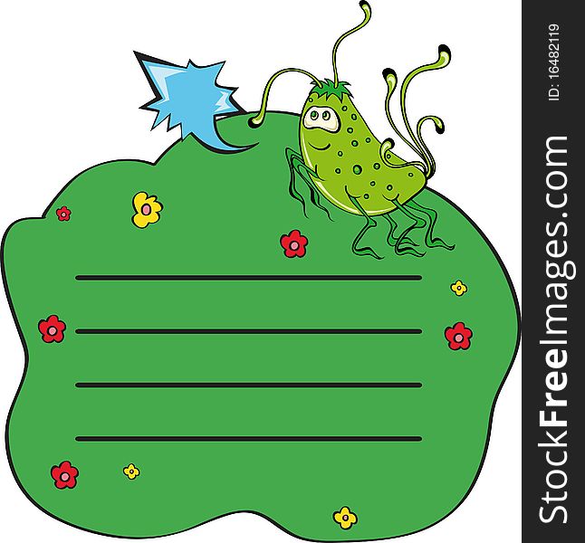 Monster on grass. Blank for note.Illustration for design
