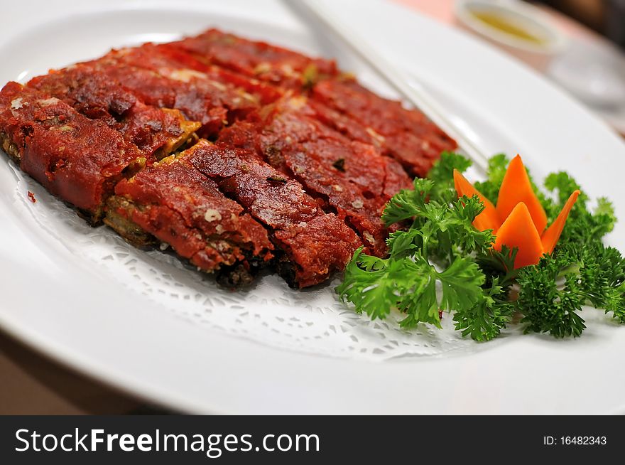 Chinese vegetarian deep fried pork slices