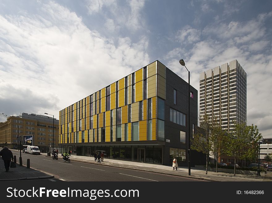 Modern office building with coloured facade panels. Modern office building with coloured facade panels