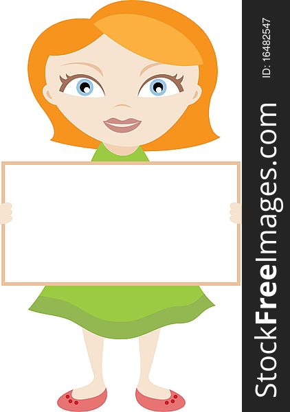 Young girl holding an empty white board. Young girl holding an empty white board