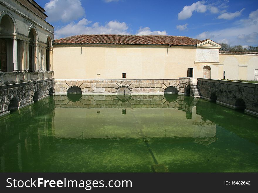 Ancient italian villa in mantova with water pond. Ancient italian villa in mantova with water pond