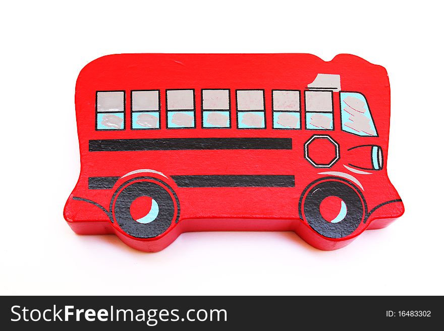 Red toy bus isolated on white. Red toy bus isolated on white