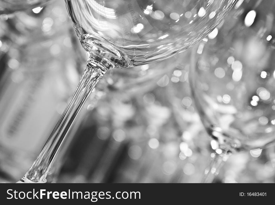 Empty clean wine glasses in black and white. Empty clean wine glasses in black and white