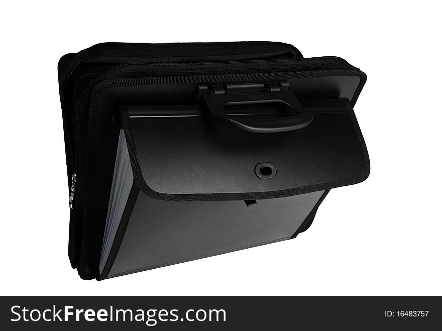 Black briefcase opened elegant business object. Black briefcase opened elegant business object