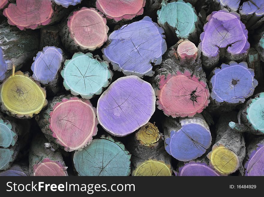 Fire wood. Multicolored woodstack background