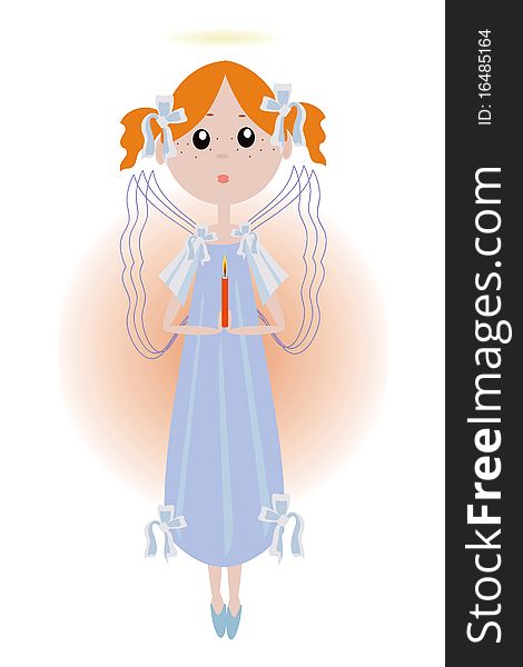 Girl angel in the blue dress at the white background. Girl angel in the blue dress at the white background..