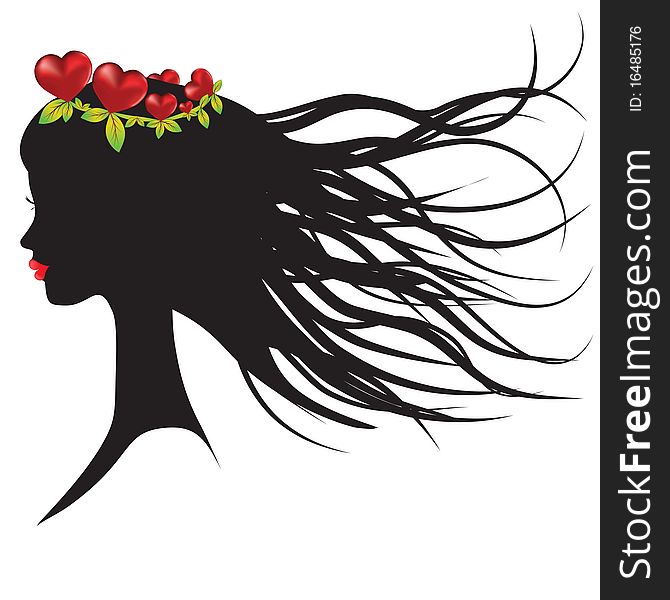 Vector illustration of silhouette of young woman thinking about love