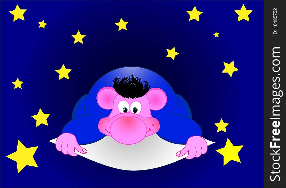 Troll flies on a sheet of paper against the starry sky. Vector Image