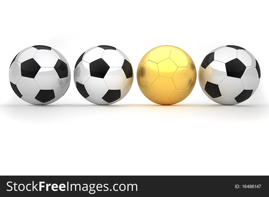 Four soccer ( football ) balls over white - 3d render. Four soccer ( football ) balls over white - 3d render