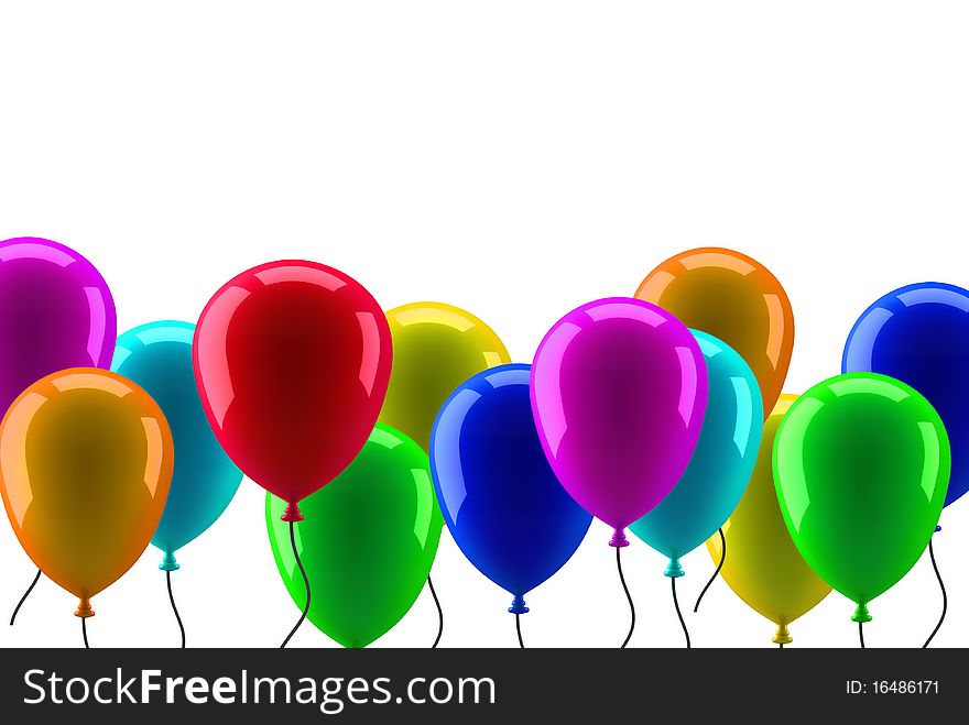 Colorful balloons isolated on white background - 3d render