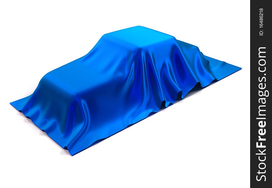 Car covered with blue silk - 3d render. Car covered with blue silk - 3d render