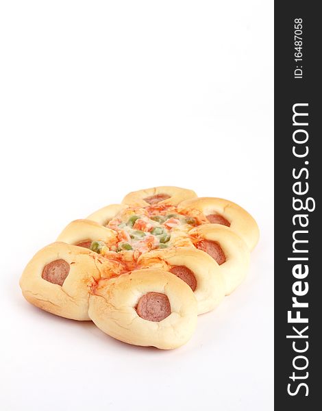 Close up one Sausage Bread isolated on a white background