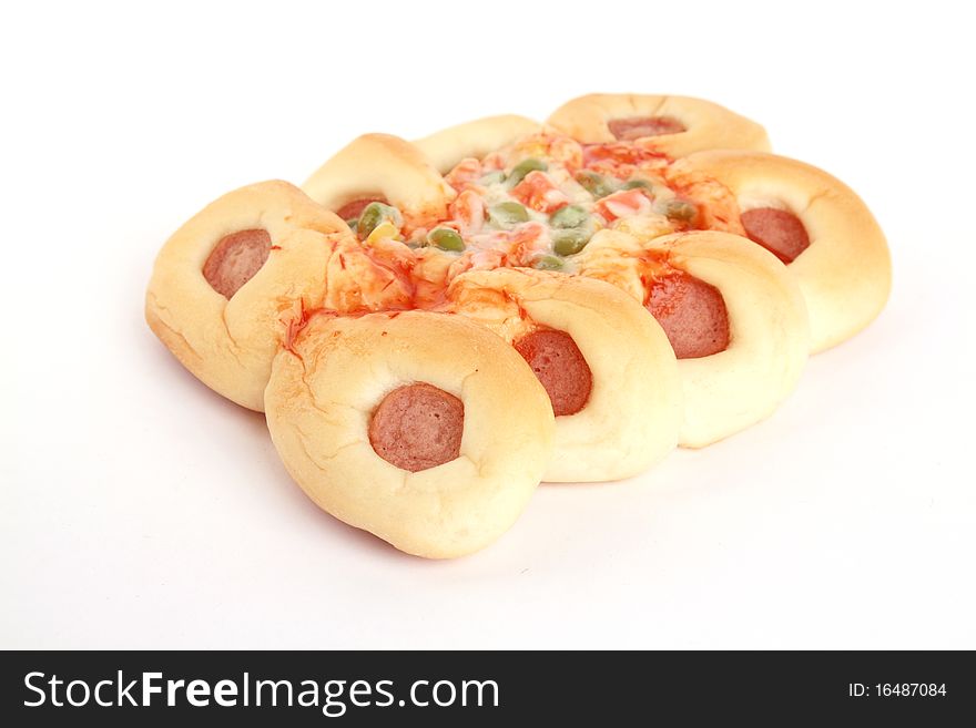 Sauasge Bread isolated on a white background. Sauasge Bread isolated on a white background